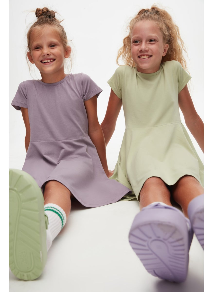 Soft Lilac Colored Basic Girl Short Sleeve Dress