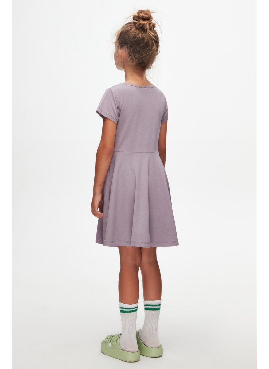 Soft Lilac Colored Basic Girl Short Sleeve Dress
