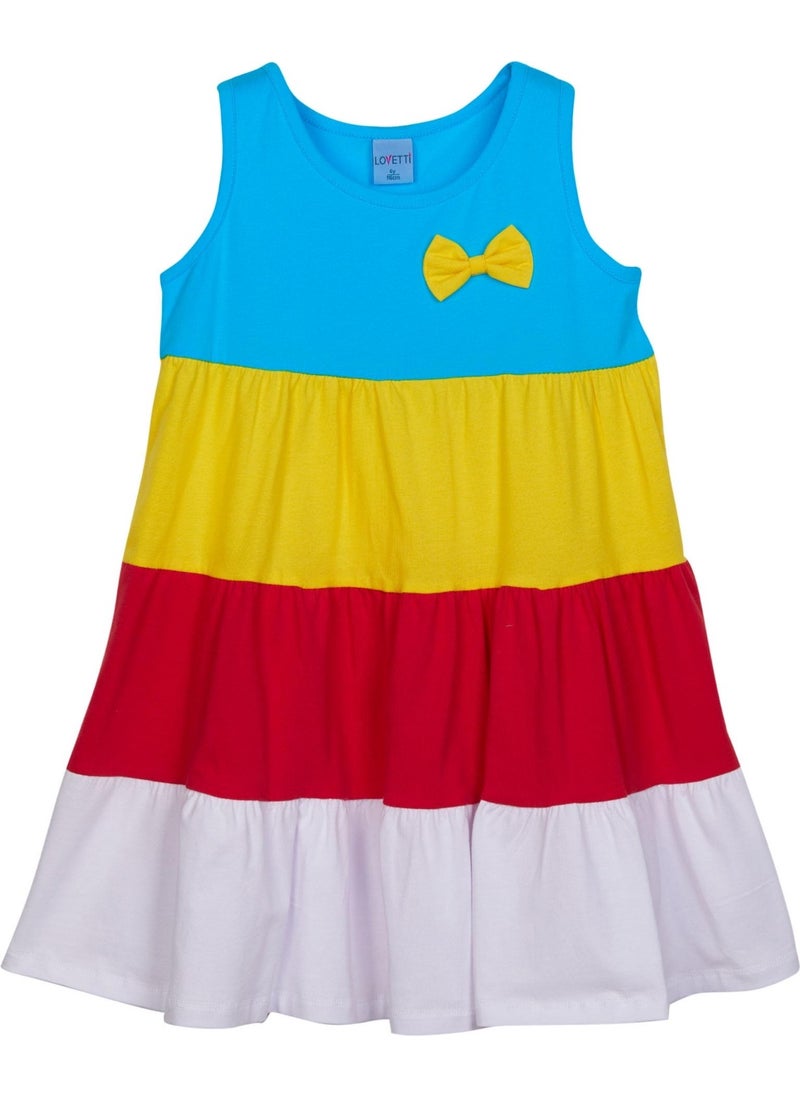 Dark Turquoise + White Colored Layered Girls' Strap Dress
