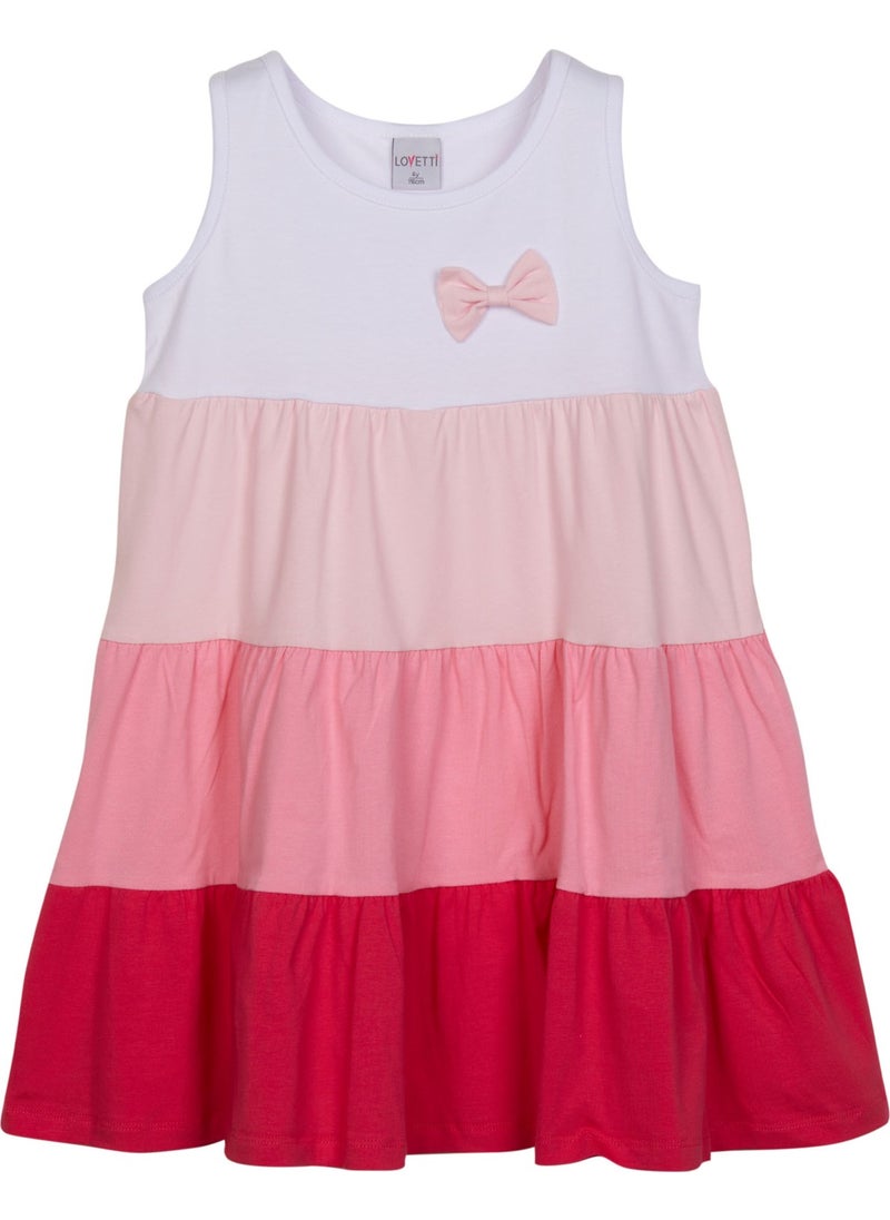 White + Fuchsia Colored Layered Girls' Strap Dress