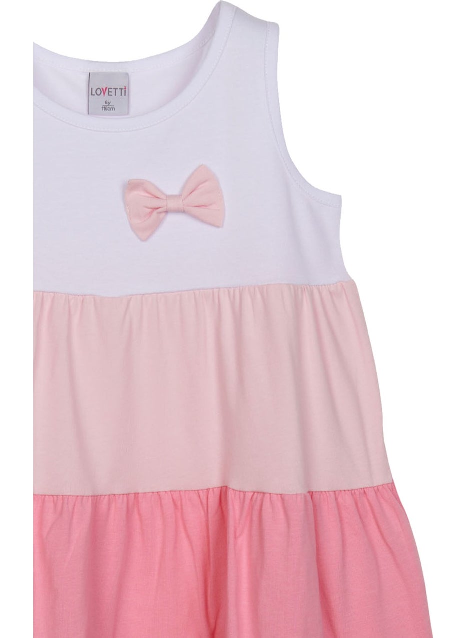 White + Fuchsia Colored Layered Girls' Strap Dress