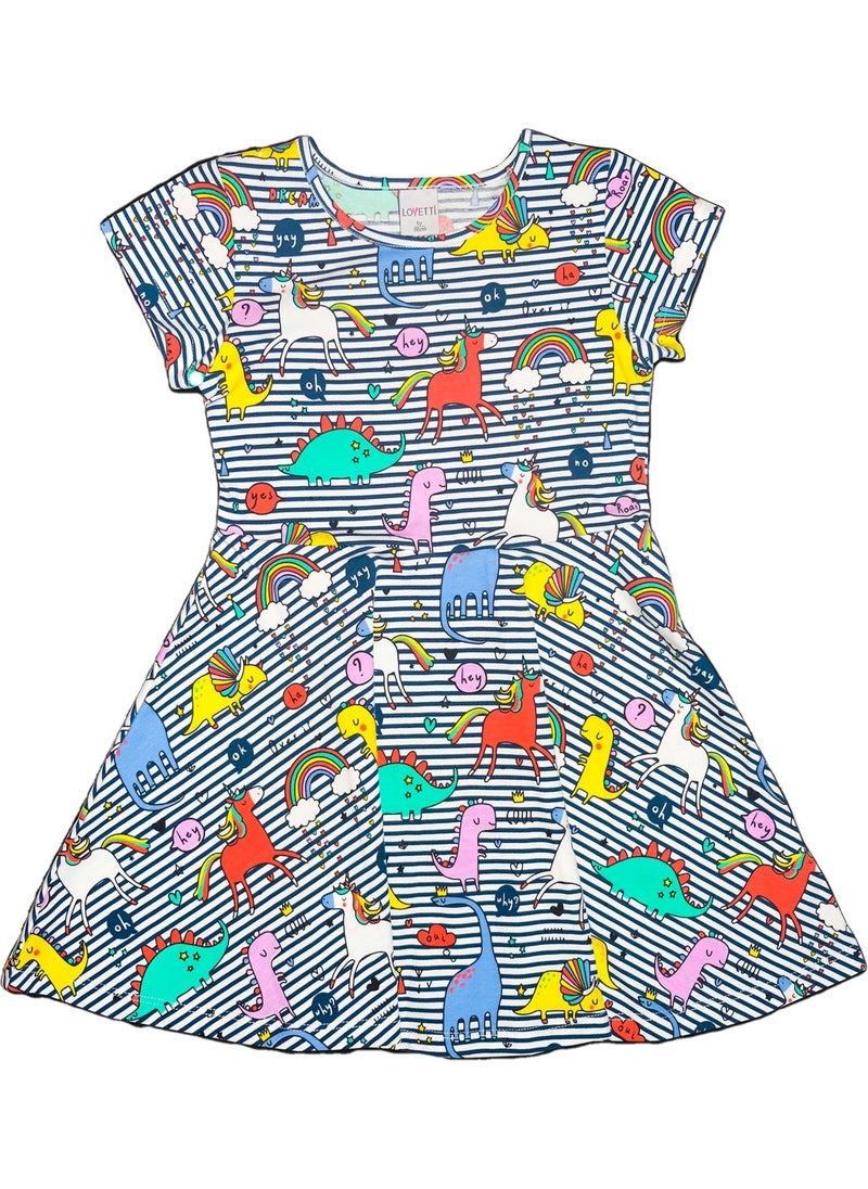 Rainbow Unicorn Girl Patterned Short Sleeve Dress