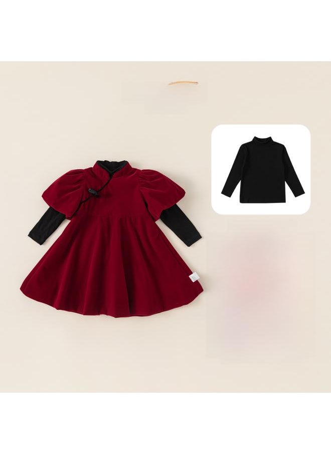 Yu Bao Children's Clothing Children's Skirt Girl's Puff Sleeve One-year-old Princess Dress Chinese Style Dress Qq23287