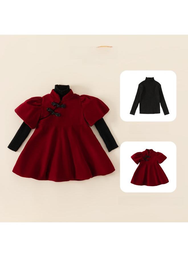 Yu Bao Children's Clothing Children's Skirt Girl's Puff Sleeve One-year-old Princess Dress Chinese Style Dress Qq23287