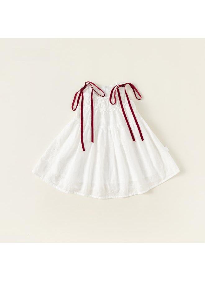 Babycity Girls Sweet Bow Jacquard Vest Dress Summer Girls White Dress Princess Dress Xq24229