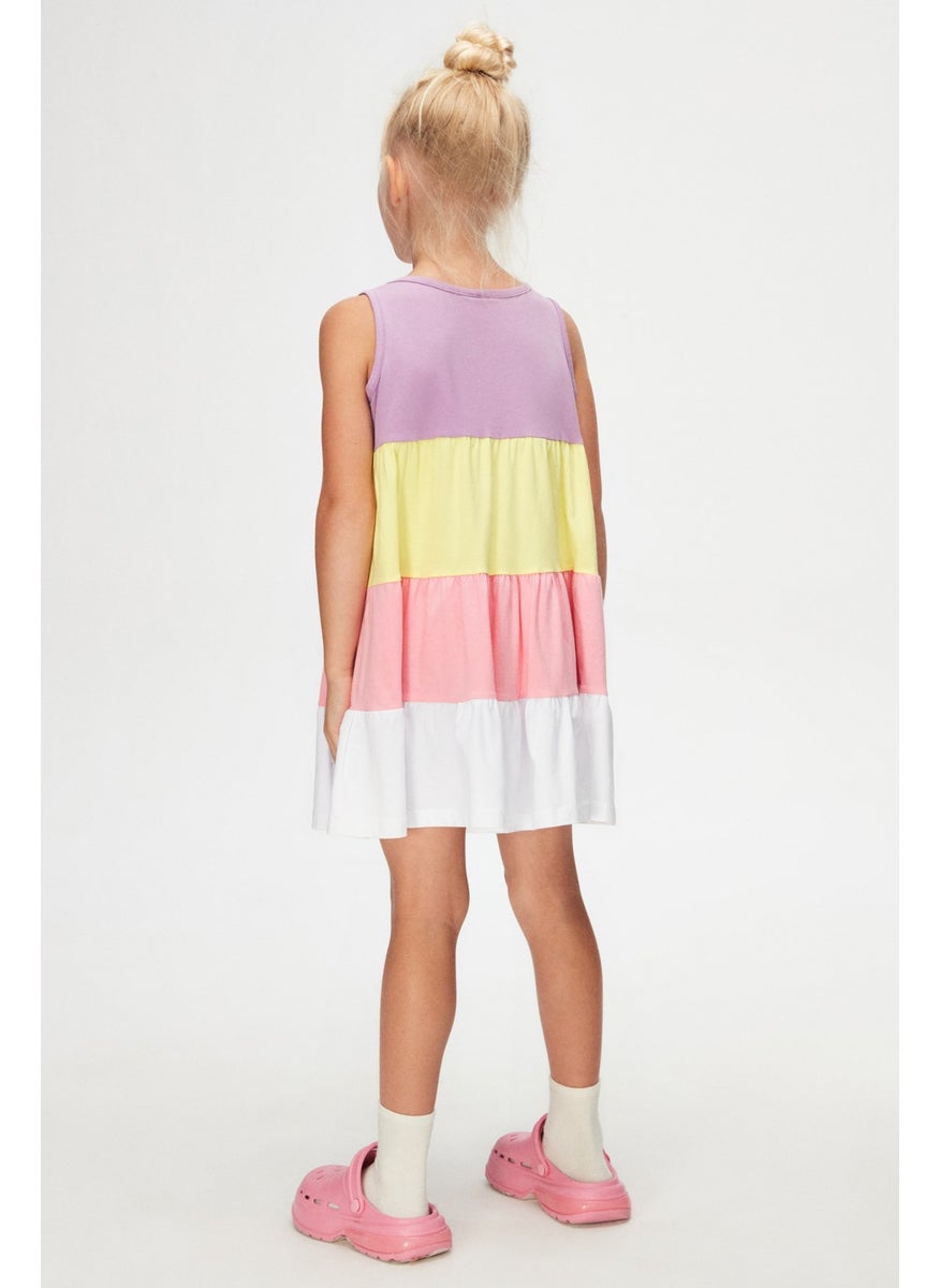 Lilac White Girl's Colorful Pleated Strappy Dress