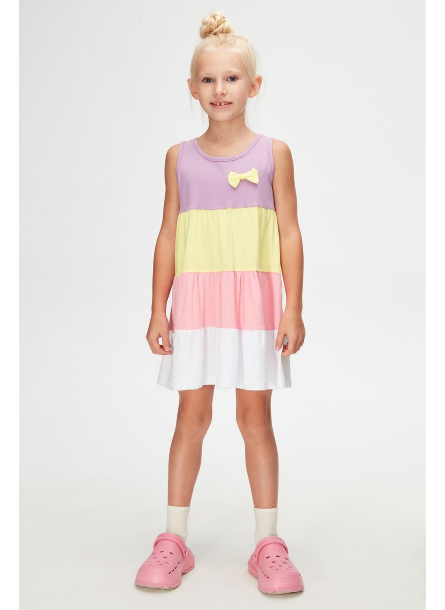 Lilac White Girl's Colorful Pleated Strappy Dress