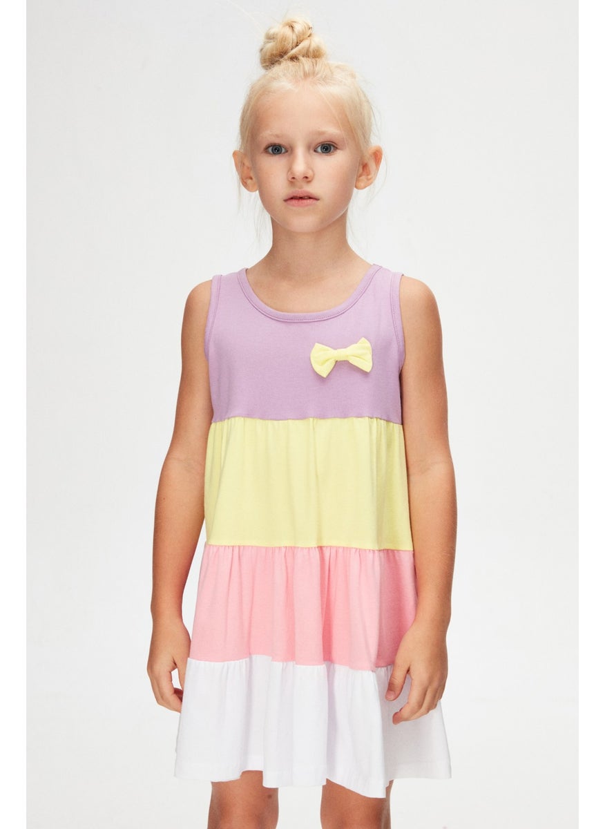 Lilac White Girl's Colorful Pleated Strappy Dress
