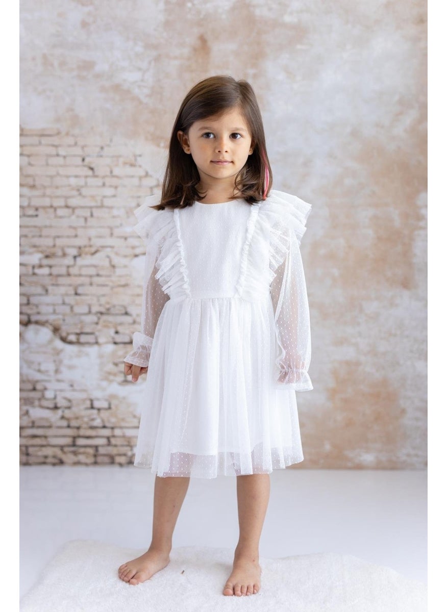 Baby Girl Polka Dot Tulle Dress - Ecru