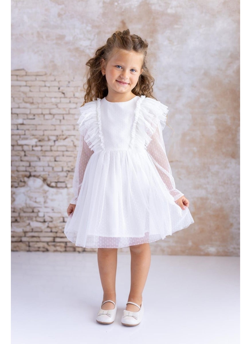 Baby Girl Polka Dot Tulle Dress - Ecru