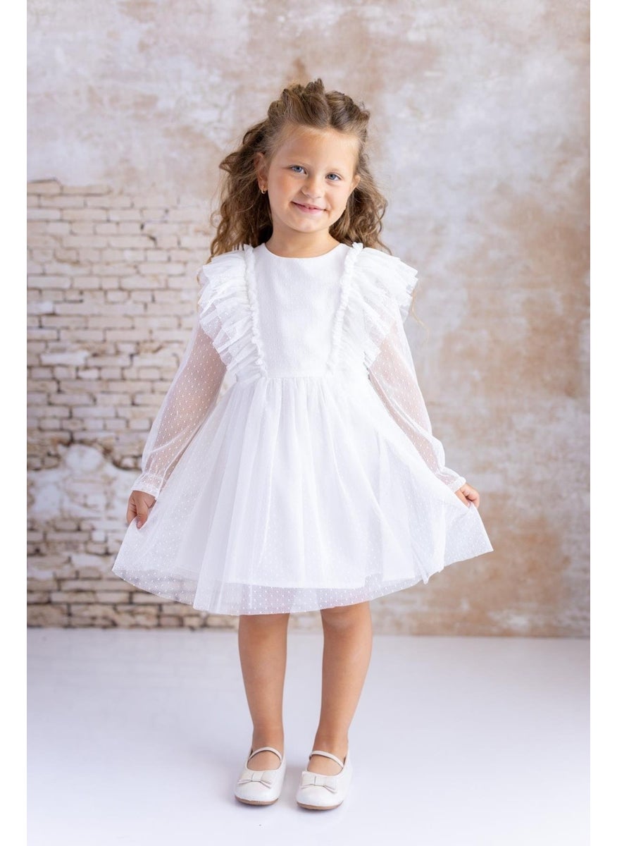 Baby Girl Polka Dot Tulle Dress - Ecru