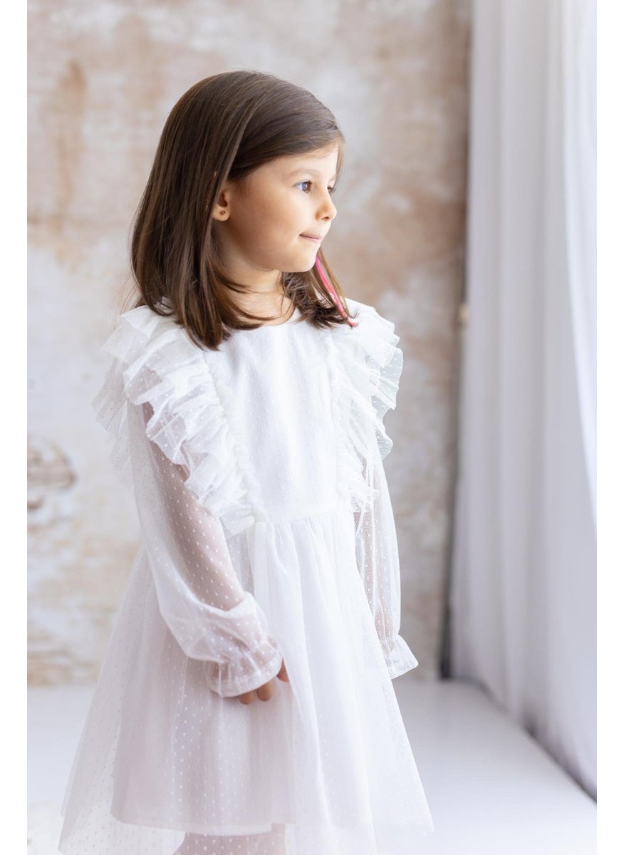 Baby Girl Polka Dot Tulle Dress - Ecru