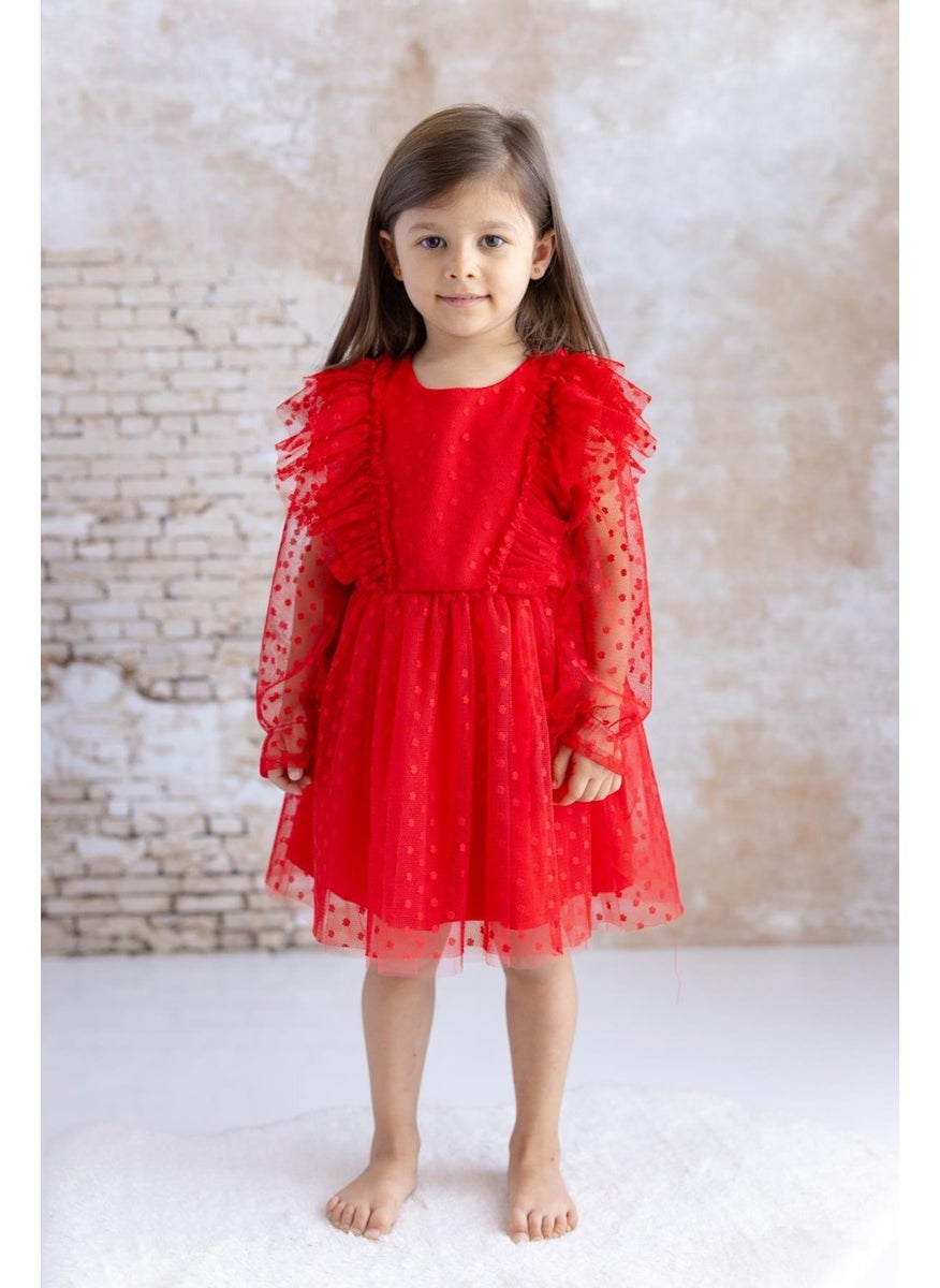 Baby Girl Polka Dot Tulle Dress - Red
