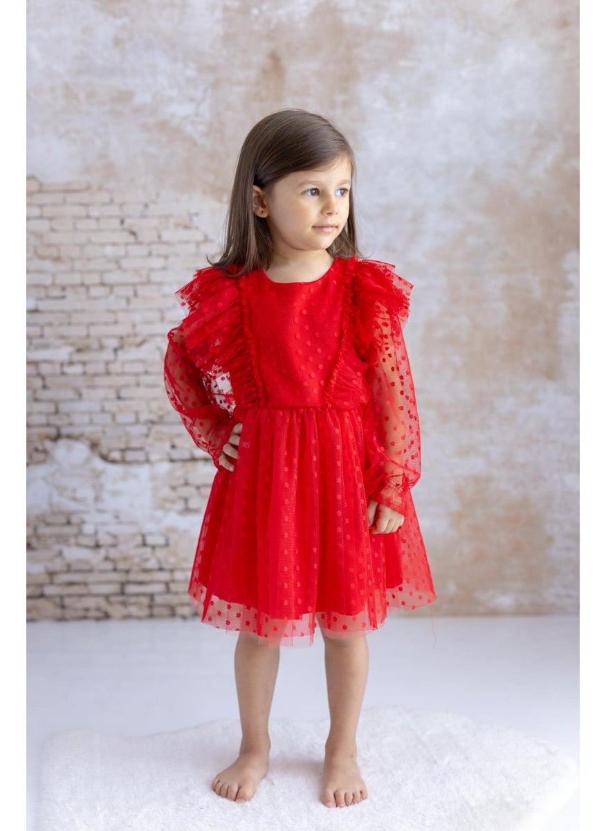 Baby Girl Polka Dot Tulle Dress - Red