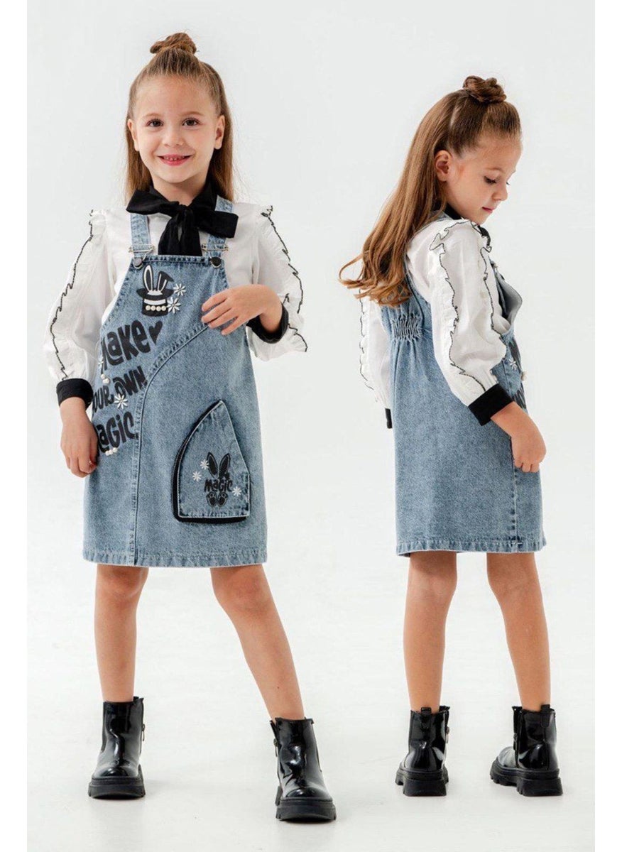 My Little Ones Magic Collar Bow Detailed Girl's Vest Set - Blue