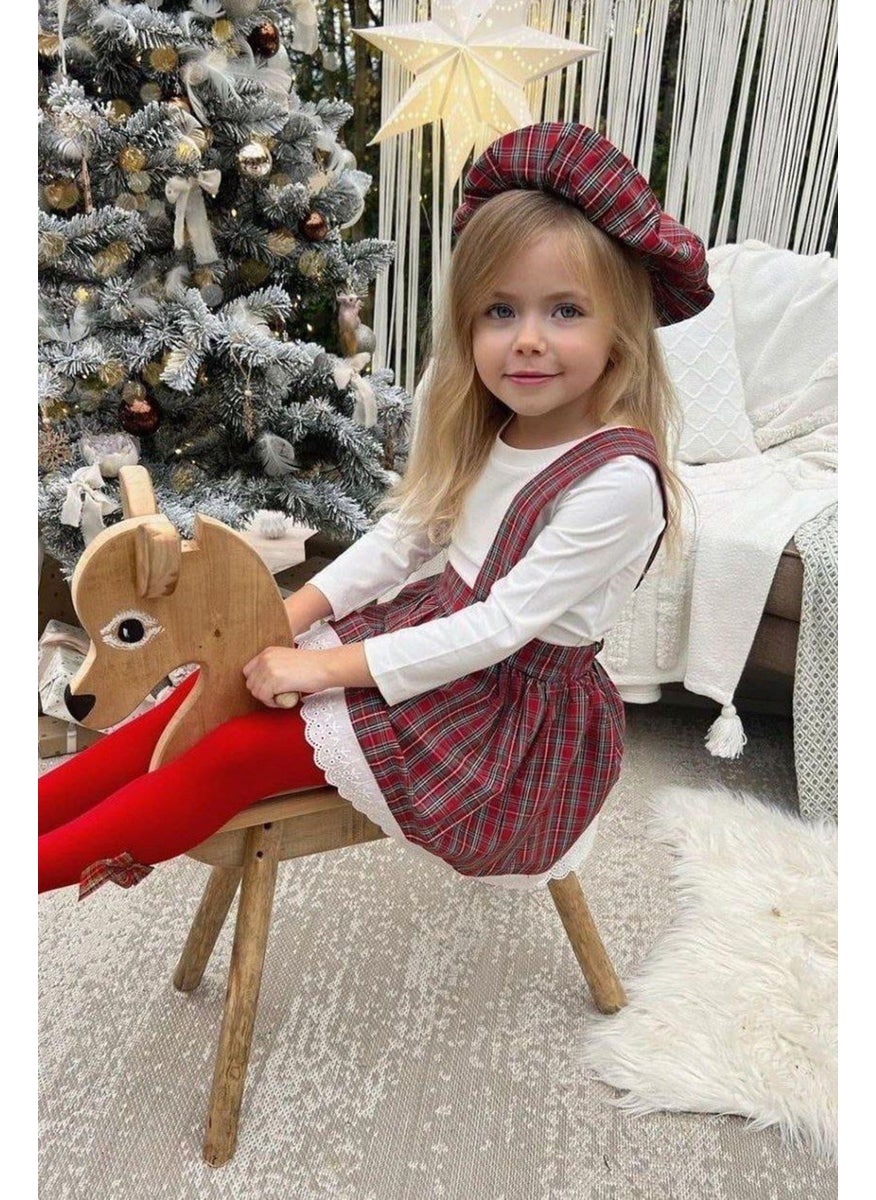 My Little Ones Poplin Fabric Plaid Pattern New Year Dress - Red