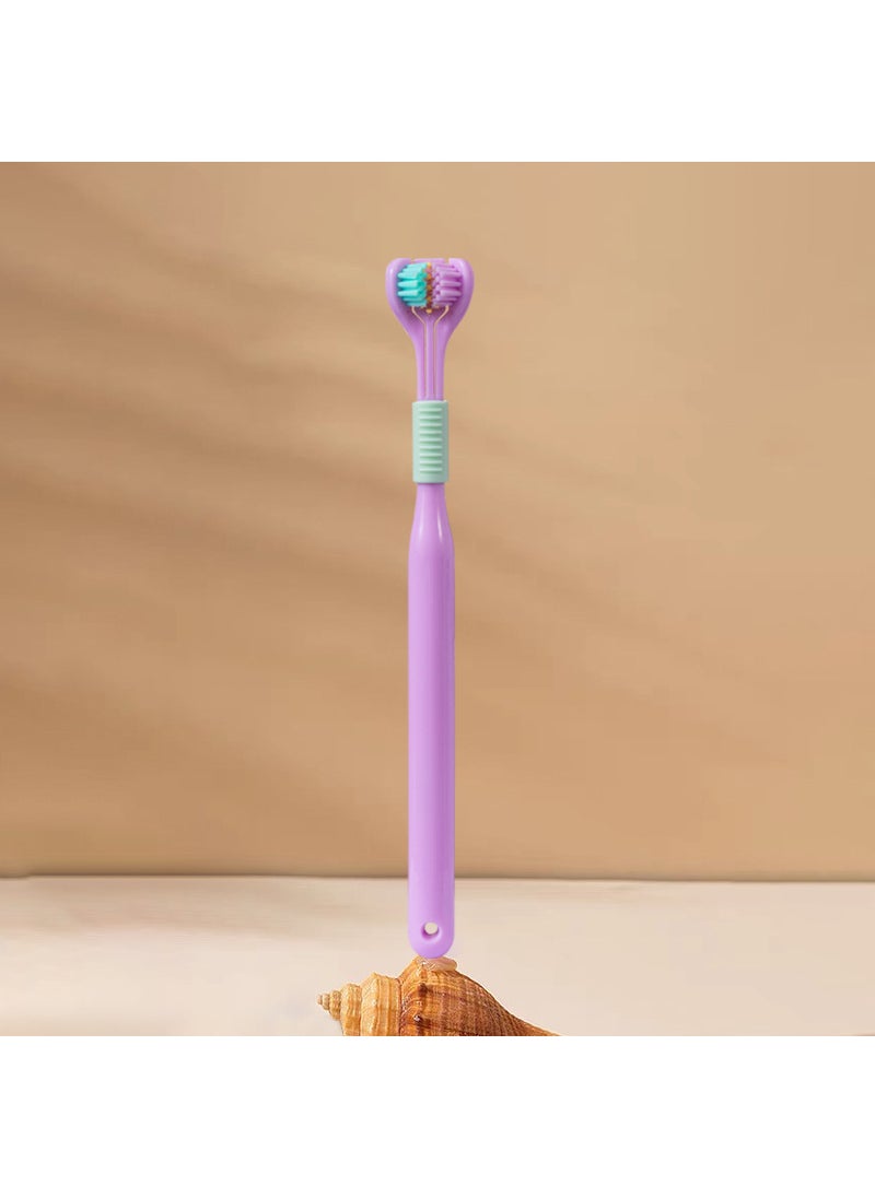 [Three-side toothbrush] Arina childrens three-side toothbrush macaron color tooth cleaning three-head toothbrush scraping tongue coating A22 418-Purple (Adult)