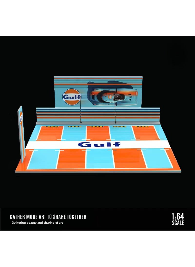 1:64 Scale Alloy Car Model Display with Lights for Collectors 1:64 bay oil open-air parking lot lighting scene