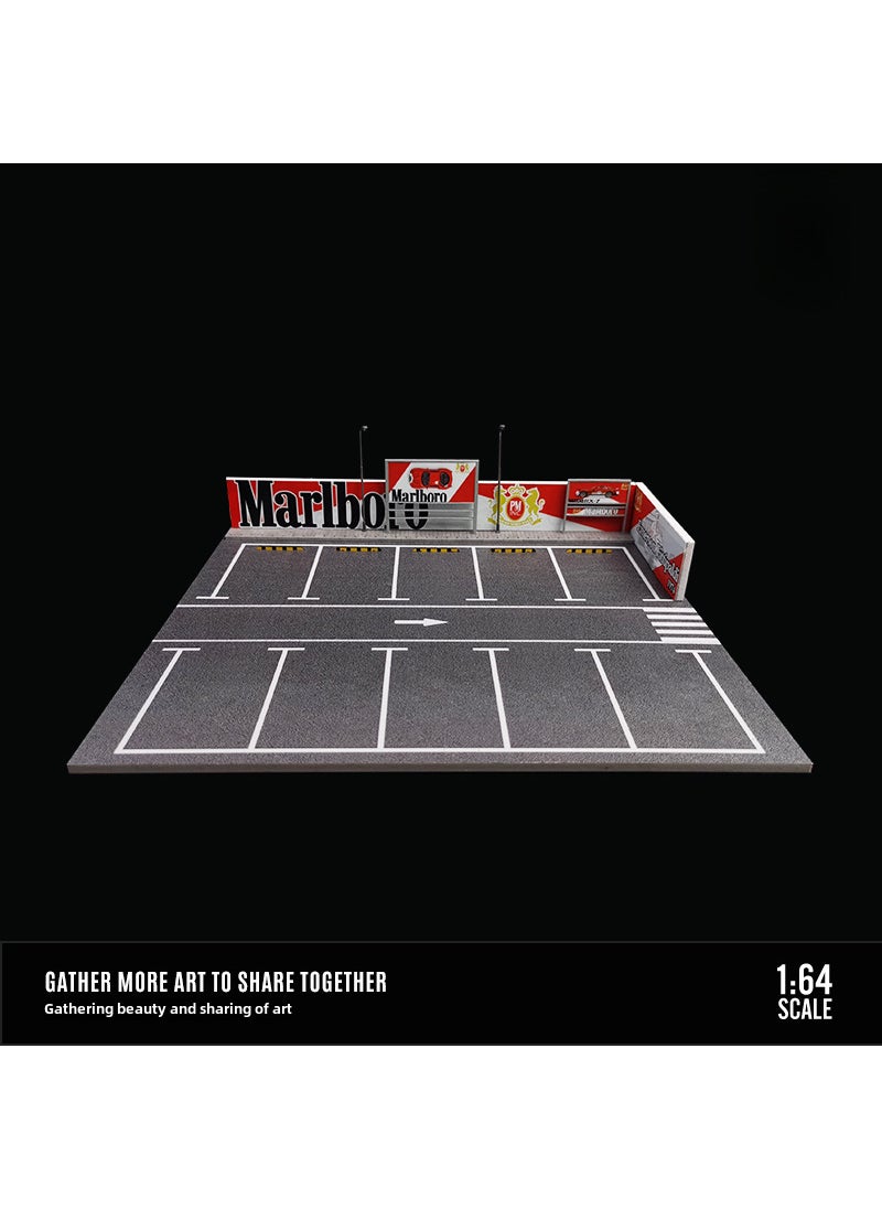 1:64 Scale Alloy Car Model Display with Lights for Collectors 1: 640000 lighting scene of Baolu open-air parking lot