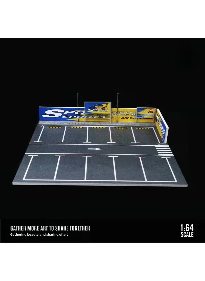 1:64 Scale Alloy Car Model Display with Lights for Collectors 1:64 Spoon outdoor parking lot lighting scene