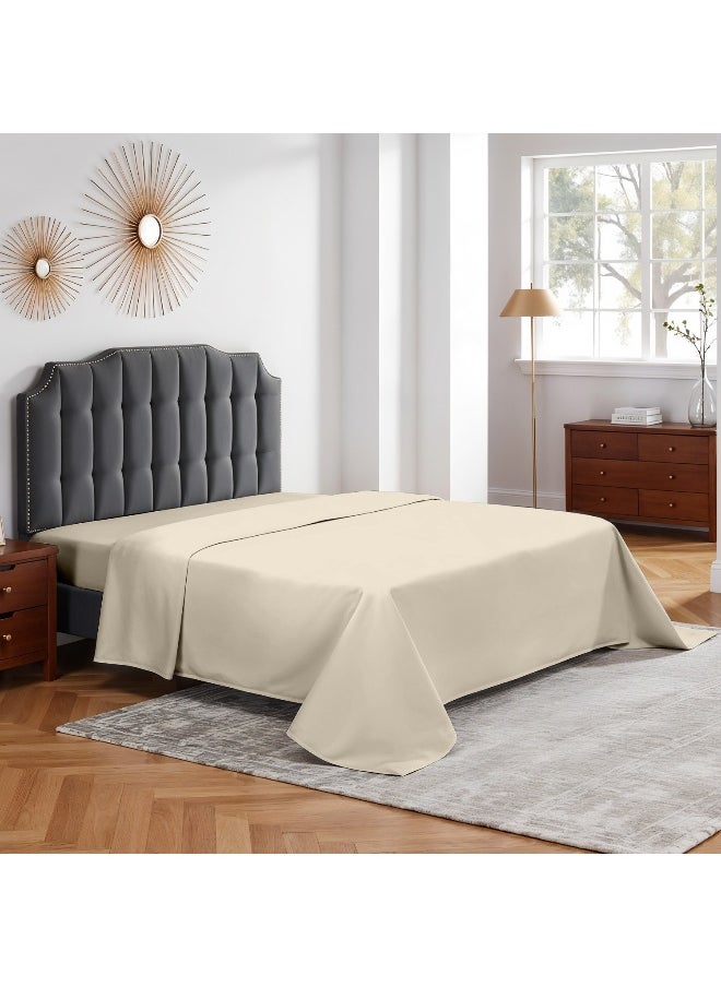 Flat Bedsheet 220X240Cm Plush Ivory Breathable Machine Washbale Bedsheet Extra Soft Easy Fit Highly Breathable Bedding & Linen Cover
