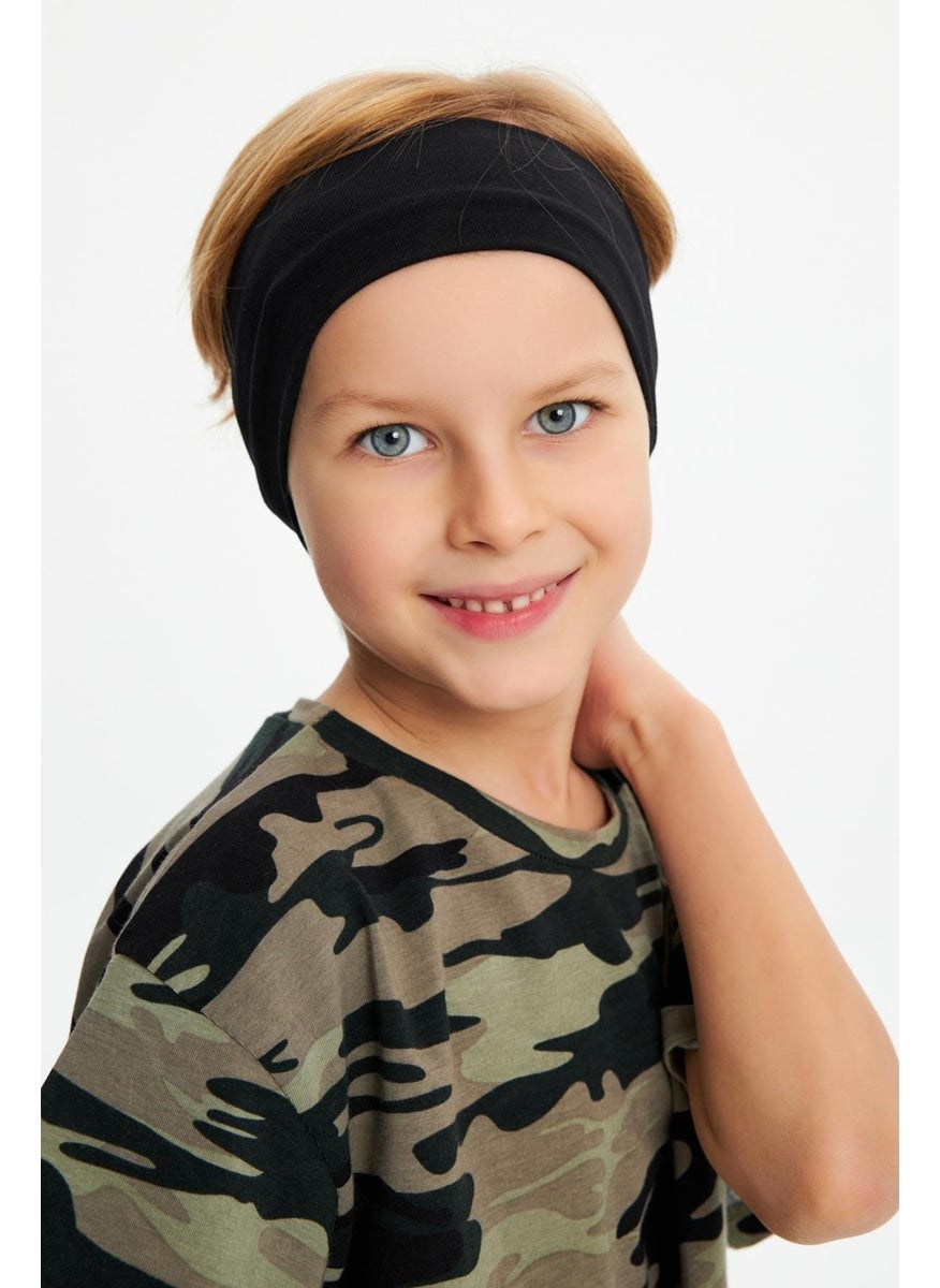 Black-Camouflage Boy's Cotton Combed Oversize Camouflage T-Shirt Bandana Double Set