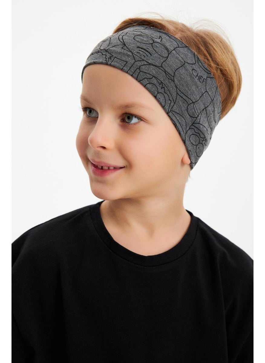 Smoked Patterned-Black Boy's Cotton Combed Oversize Camouflage T-Shirt Bandana Double Suit