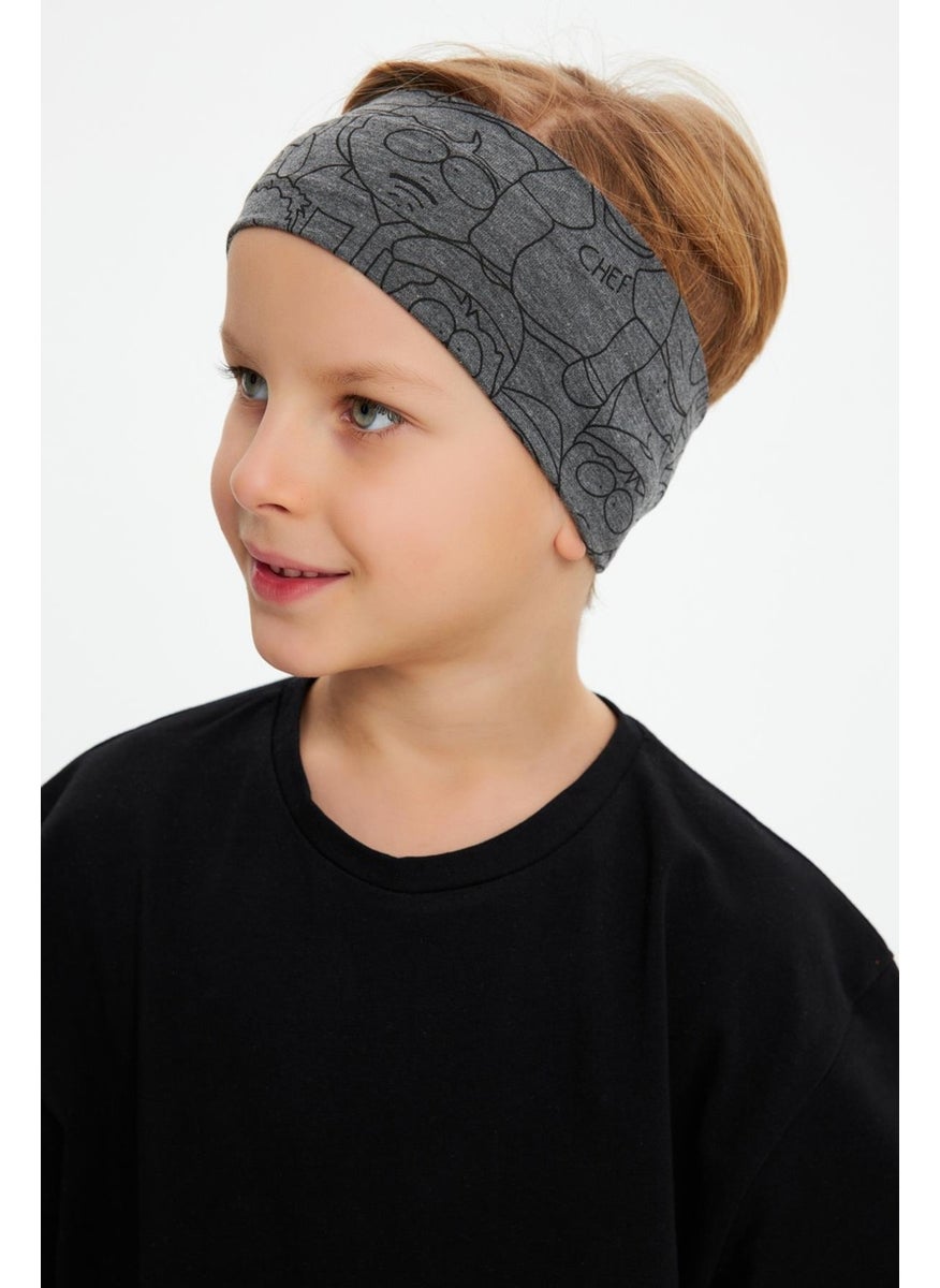 Smoked Patterned-Black Boy's Cotton Combed Oversize Camouflage T-Shirt Bandana Double Suit