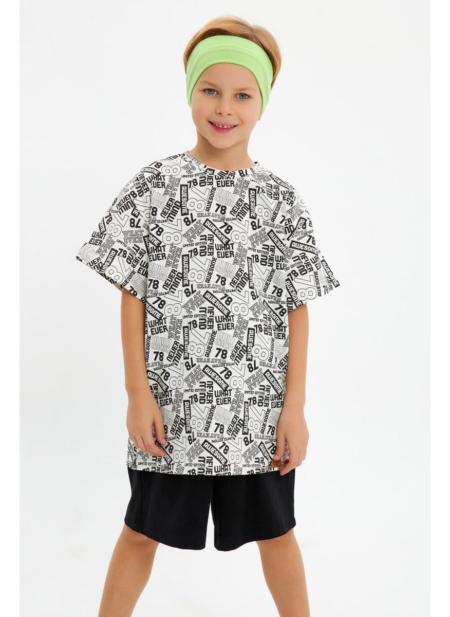 Green White Boy's Cotton Combed Oversize White T-Shirt Green Bandana 2-Piece Set