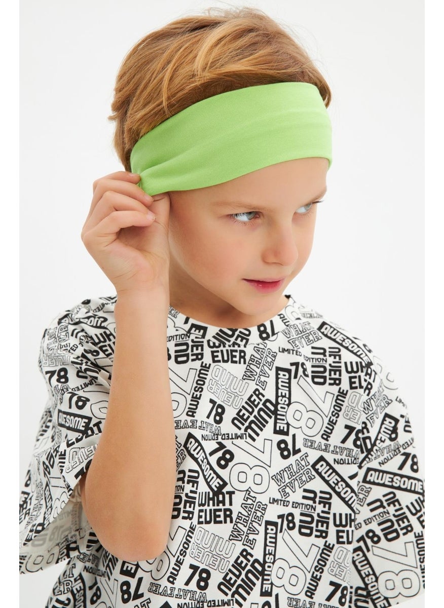 Green White Boy's Cotton Combed Oversize White T-Shirt Green Bandana 2-Piece Set