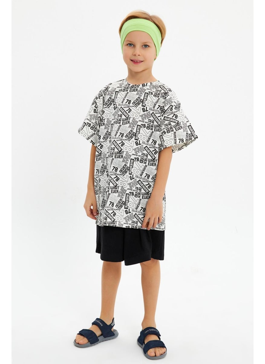 Green White Boy's Cotton Combed Oversize White T-Shirt Green Bandana 2-Piece Set