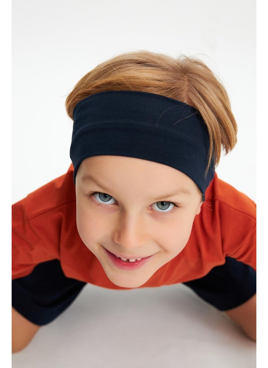 Navy Blue-Brick Boy's Cotton Combed Oversize Gray T-Shirt Navy Blue Bandana 2-Piece Set