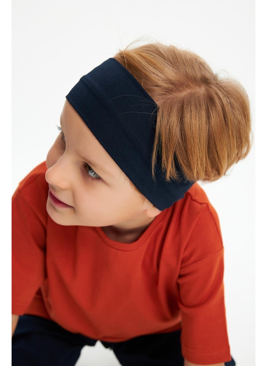 Navy Blue-Brick Boy's Cotton Combed Oversize Gray T-Shirt Navy Blue Bandana 2-Piece Set