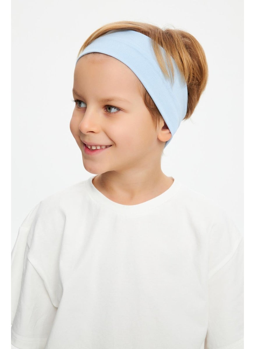 Baby Blue-White Boy's Cotton Combed Oversize White T-Shirt Blue Bandana 2-Piece Set