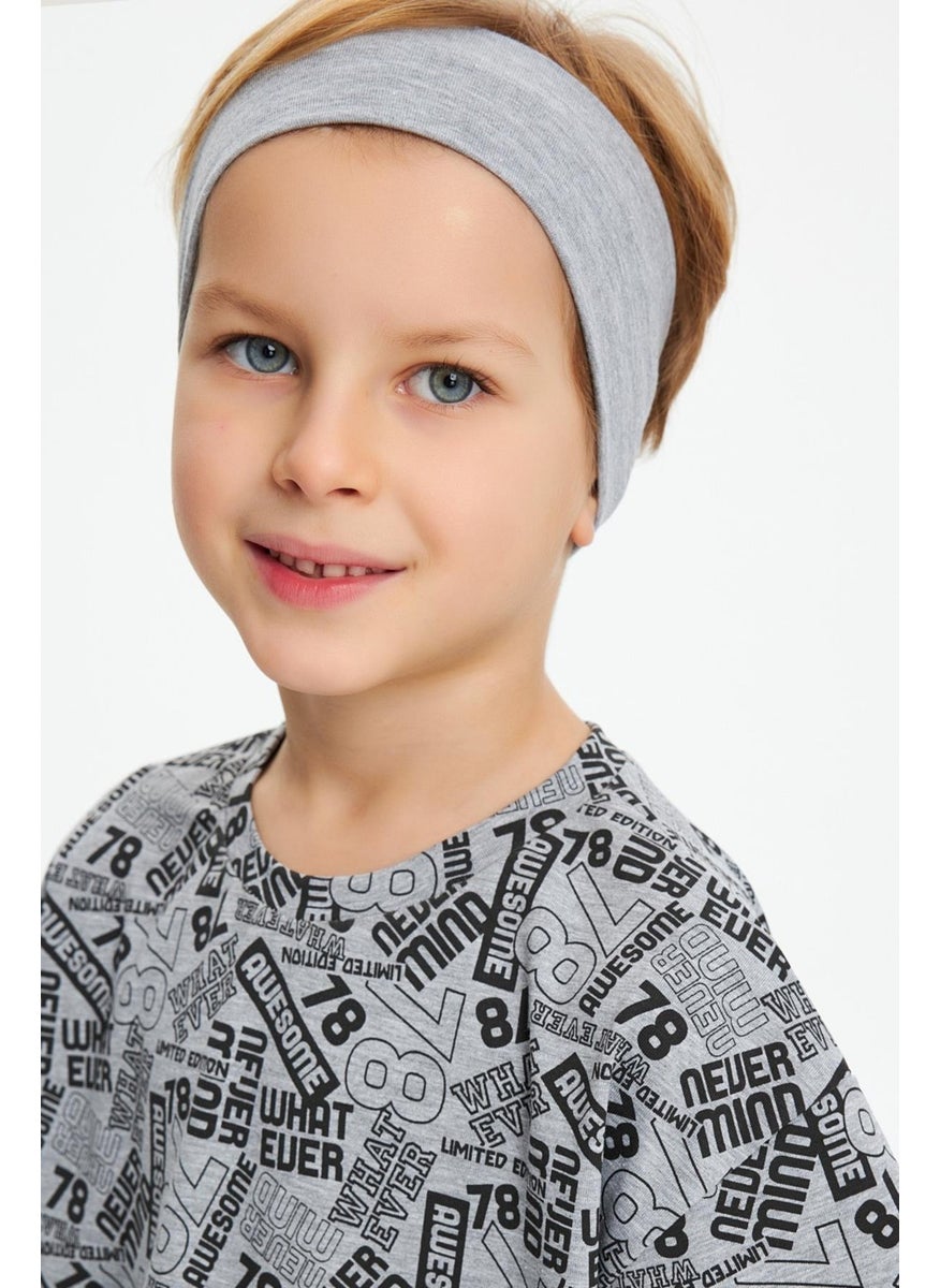 Gray Boy's Cotton Combed Oversize Gray T-Shirt Bandana Set of 2