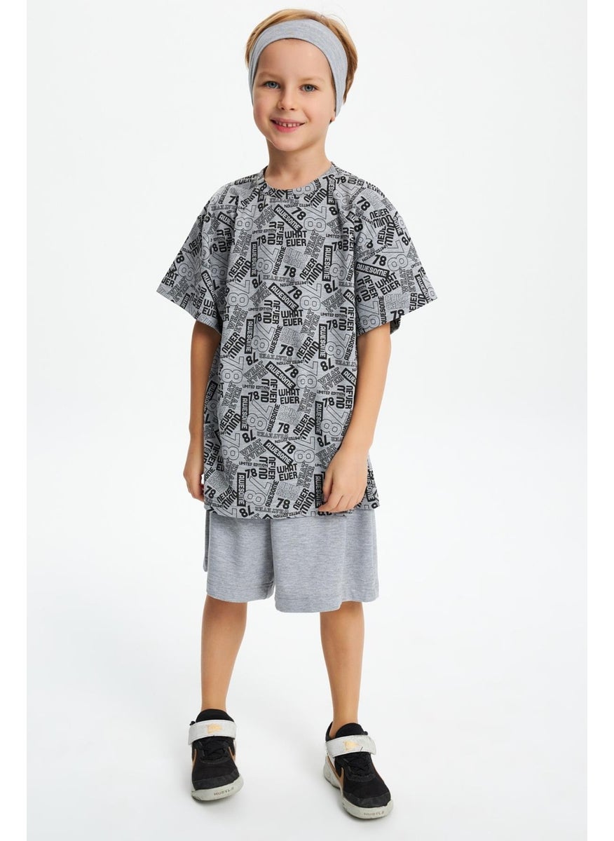 Gray Boy's Cotton Combed Oversize Gray T-Shirt Bandana Set of 2
