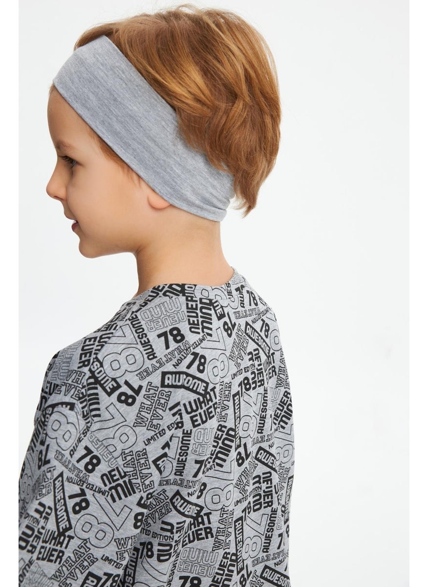 Gray Boy's Cotton Combed Oversize Gray T-Shirt Bandana Set of 2