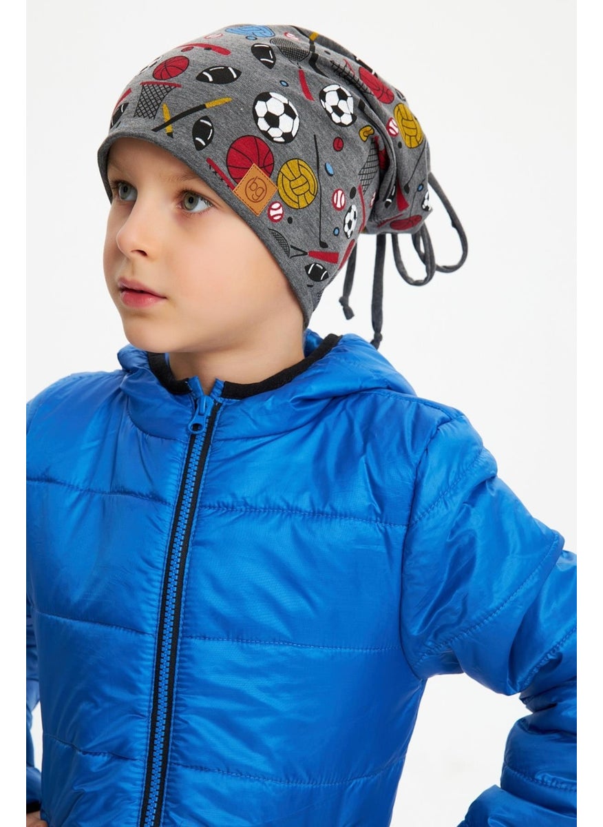 Smoked Boy's Colorful Figured Beret Neck Collar Set Soft Double Layer 100% Natural Cotton Combed Cotton