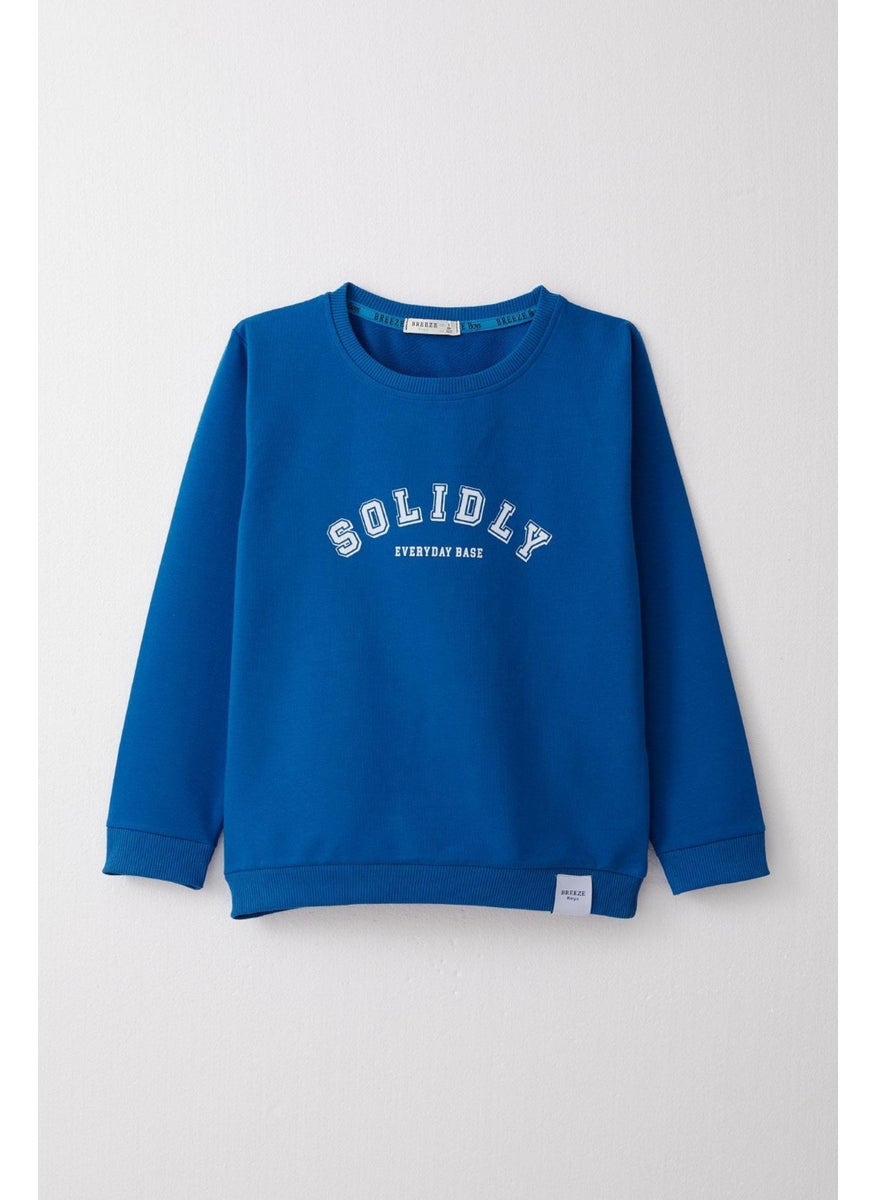Boy's Tracksuit Printed Text 4-8 Years Old, Saxe Blue