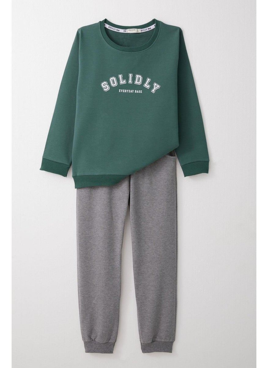 Boy's Tracksuit Printed Text 4-8 Years Old, Petrol Green