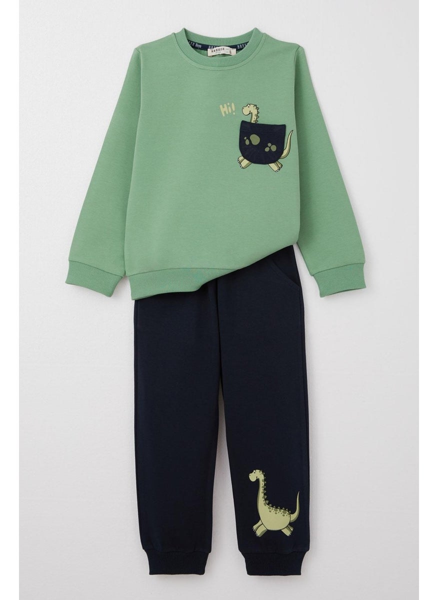 Boy's Tracksuit Cute Dinosaur Printed 1-4 Years Old, Mint Green