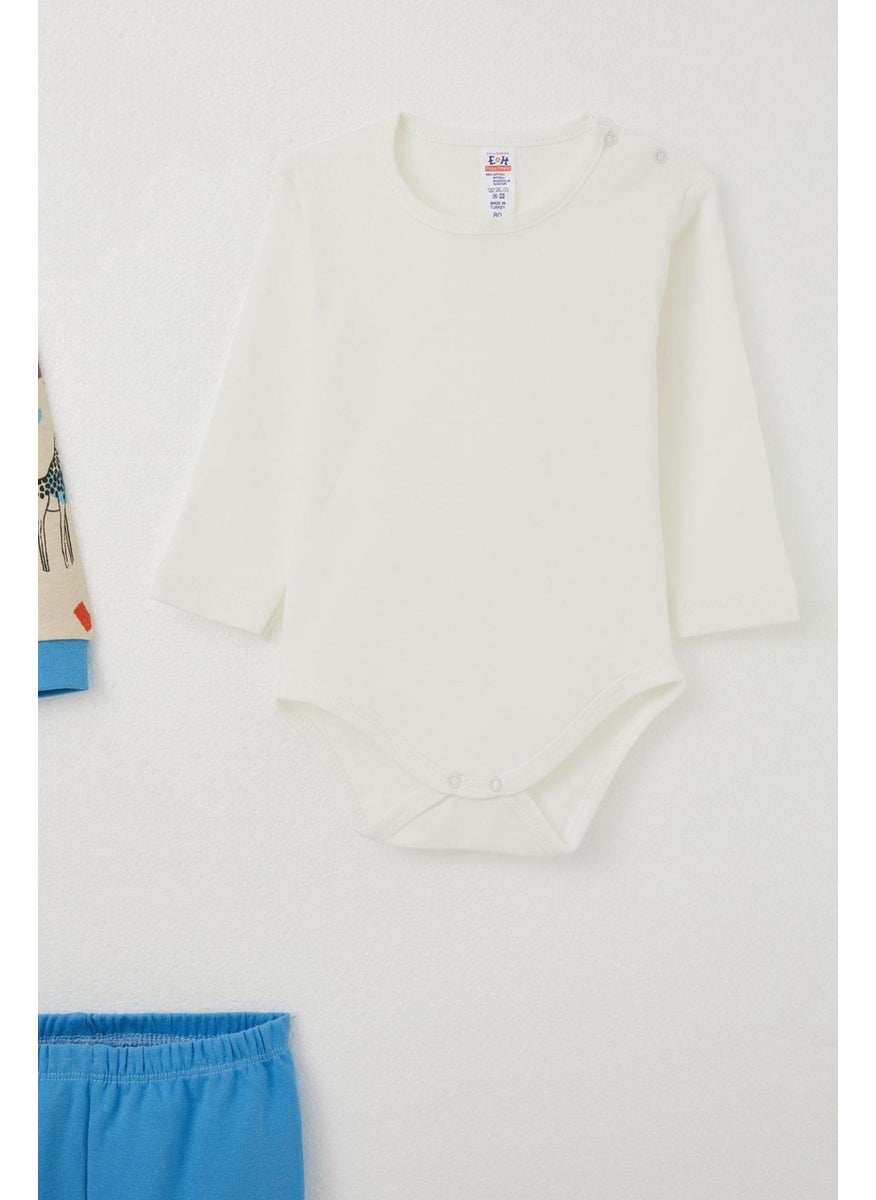 Baby Boy Bodysuit 3-Piece Set Spotted Giraffe Patterned 4 Months-1 Years, Beige