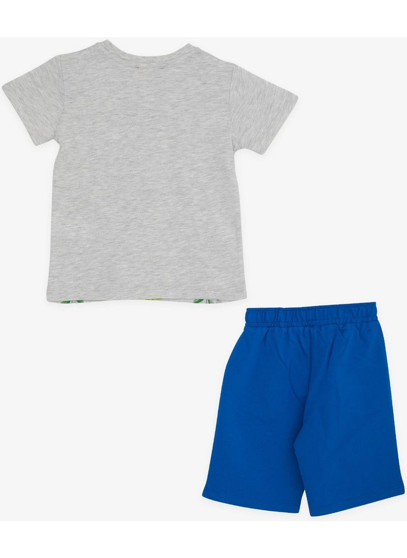 Boy Shorts Set Camper Crocodile Printed 2-6 Years, Light Gray Melange