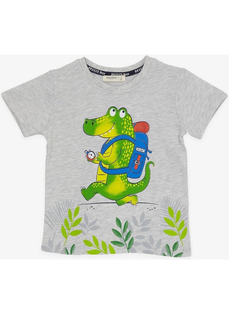 Boy Shorts Set Camper Crocodile Printed 2-6 Years, Light Gray Melange