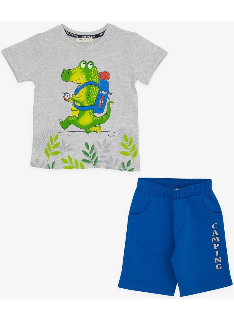 Boy Shorts Set Camper Crocodile Printed 2-6 Years, Light Gray Melange