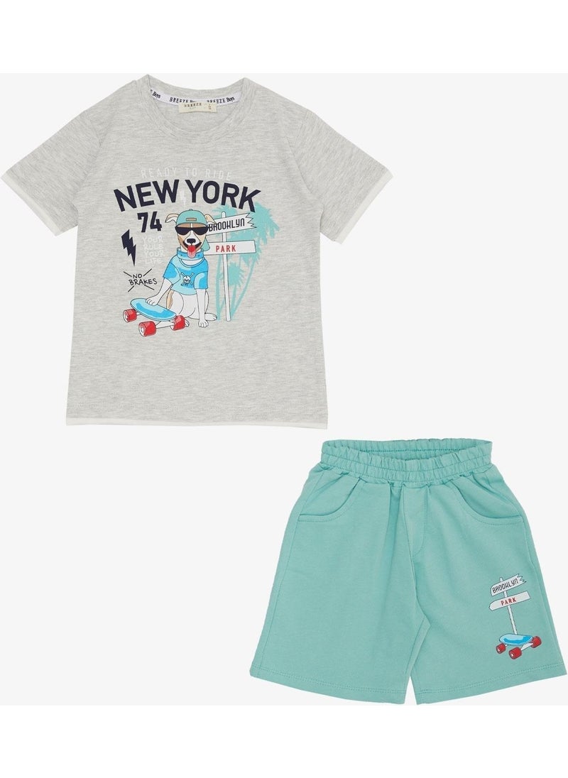 Boy Shorts Set Cute Free Skateboarder Puppy Printed 2-6 Years, Light Gray Melange