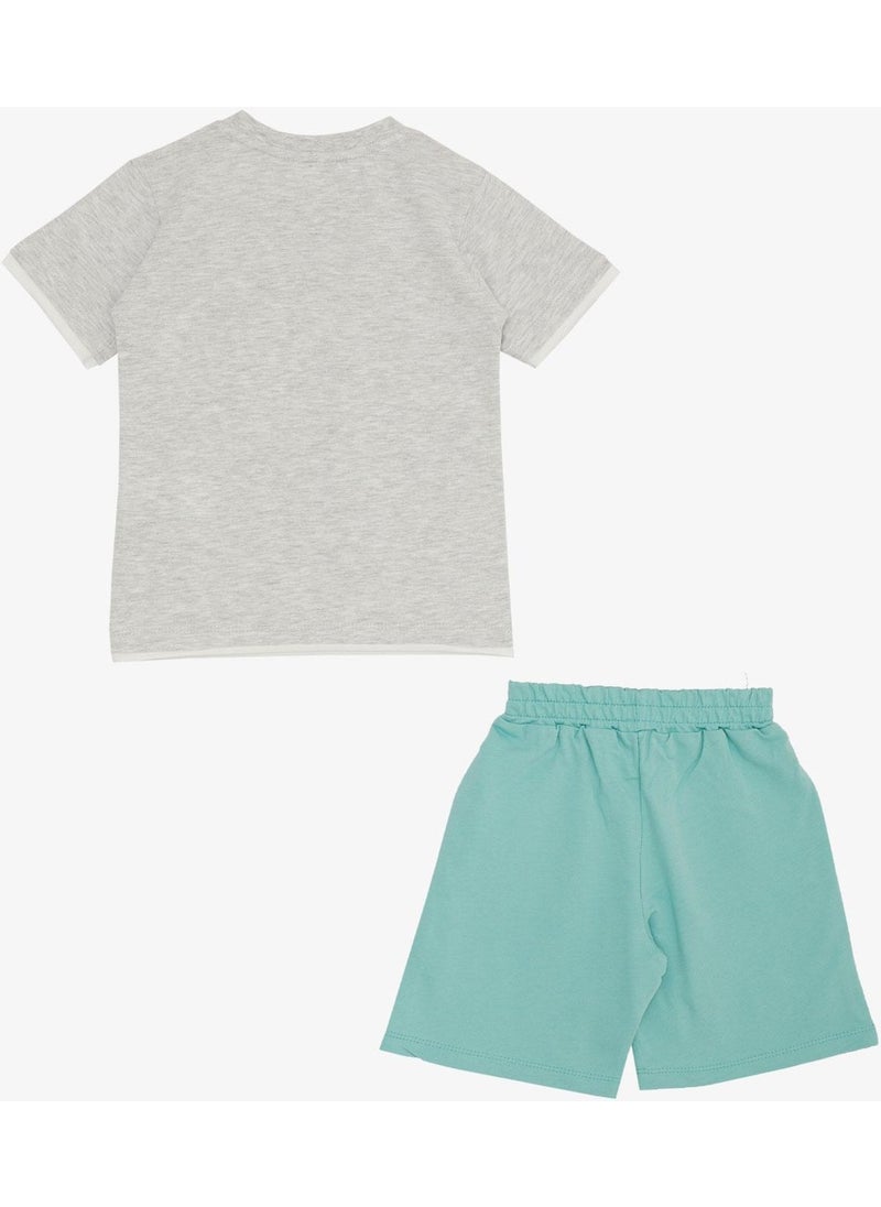 Boy Shorts Set Cute Free Skateboarder Puppy Printed 2-6 Years, Light Gray Melange