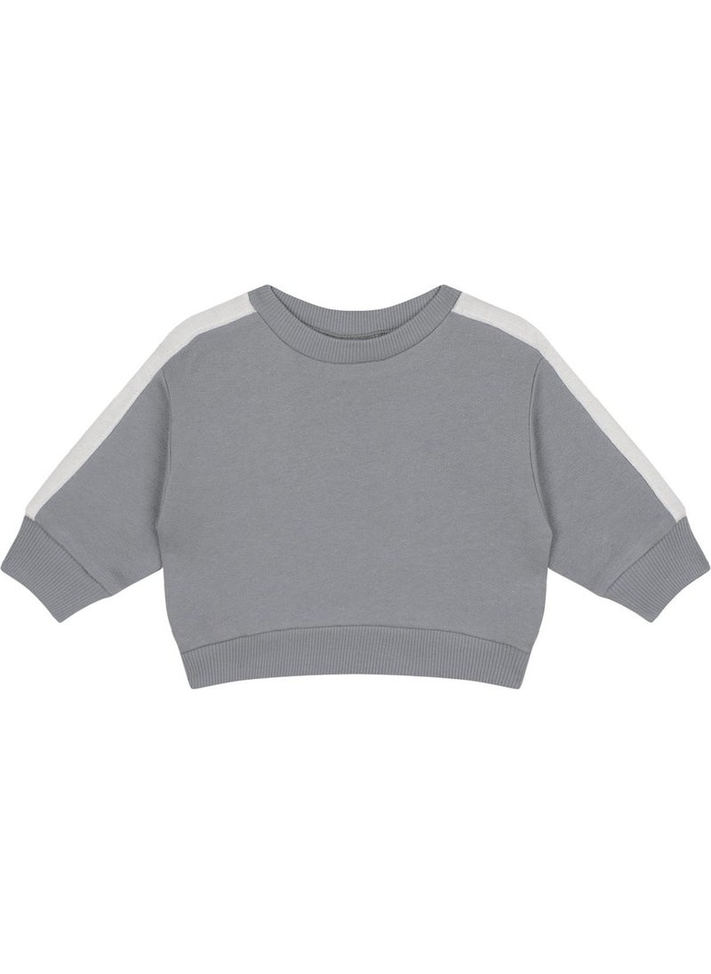White Contrast Gray Sweatshirt and Trouser Set