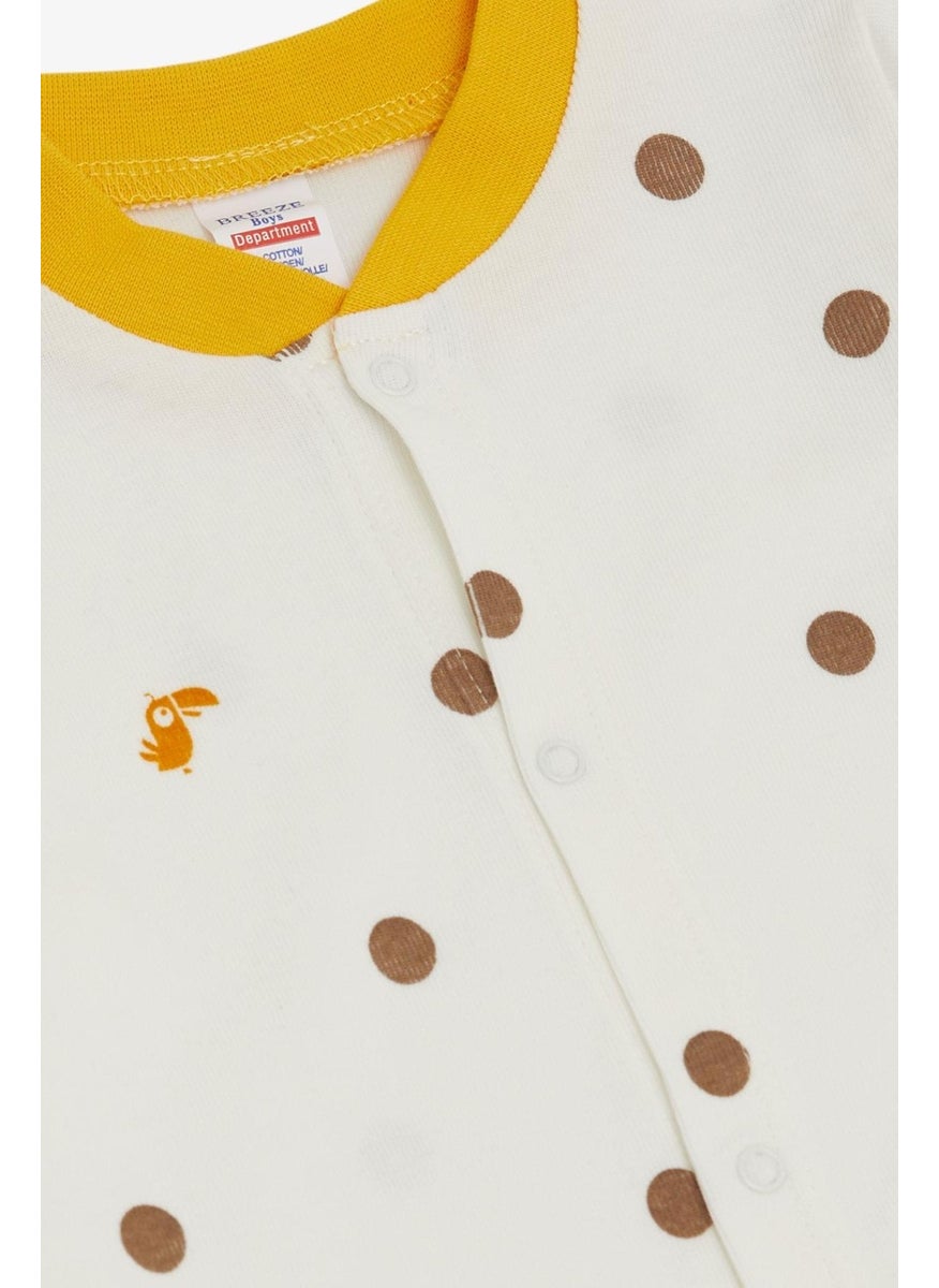 Baby Boy Booties Jumpsuit Cute Toucan Bird Patterned Polka Dot 0-6 Months, Ecru