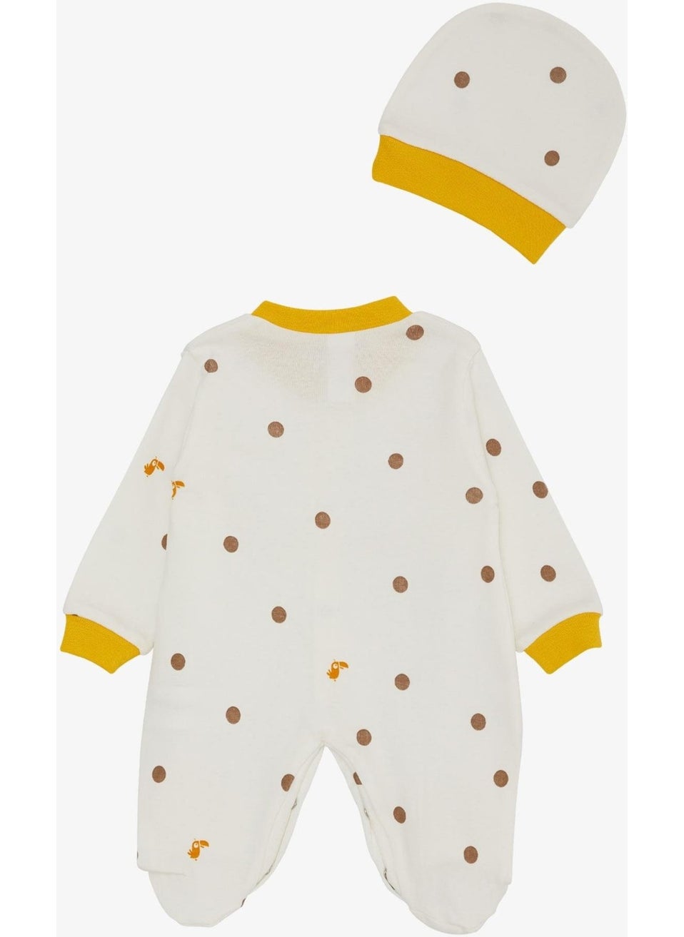Baby Boy Booties Jumpsuit Cute Toucan Bird Patterned Polka Dot 0-6 Months, Ecru